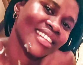 South african teenage dark-hued waitress gets strenuous pop-shot facial cumshot